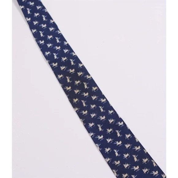 Salvatore Ferragamo Navy Blue Puppy Print Dog Silk Necktie Tie - Picture 8 of 8